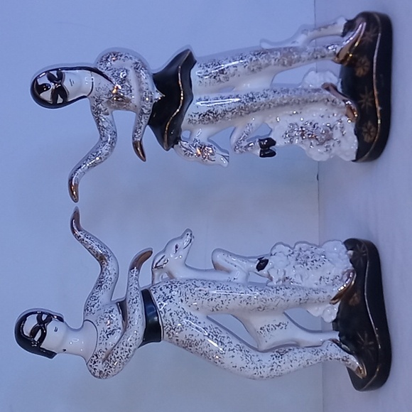 Vintage 50's Japanese Harlequin Masked Dancers Pair of Figurines - Picture 1 of 7